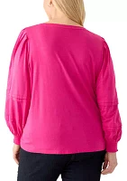 Plus Long Sleeve Pintuck  Top