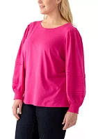 Plus Long Sleeve Pintuck  Top