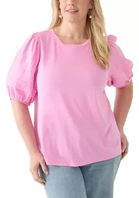 Plus Elbow Sleeve Pleated T-Shirt