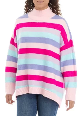 Women's Striped Mock Neck Tunic Sweater