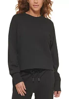 Cropped Crew Neck Pullover with Side Zipper Detailing