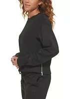 Cropped Crew Neck Pullover with Side Zipper Detailing