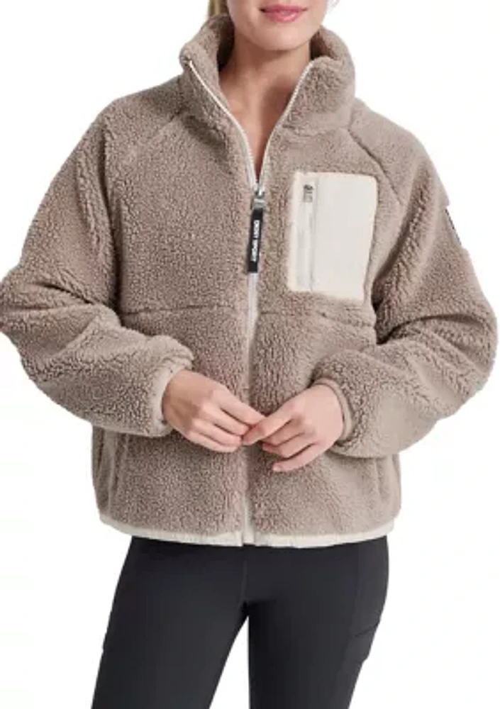 Women's Mock Neck Full Zip Sherpa Hybrid Jacket