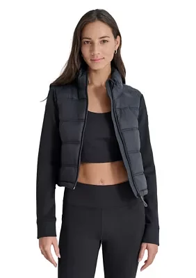 Women's Cropped Scuba Mixed Puffer With Pockets