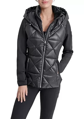 Women's Mixed Full Zip Diamond Quilted Jacket