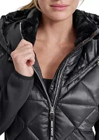 Women's Mixed Full Zip Diamond Quilted Jacket