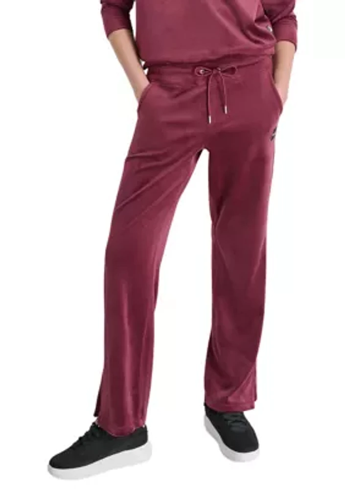 Platinum Velour Track Pants with Metallic Logo Patch and Slit