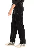 Platinum Velour Track Pants with Metallic Logo Patch and Slit