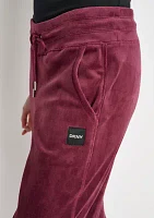 Platinum Velour Track Pants with Metallic Logo Patch and Slit