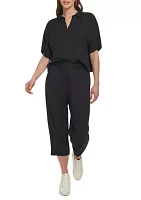 Cropped Wide Leg Pants with Pockets