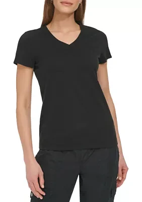 Short Sleeve V-Neck T-Shirt with Embroidered Logo