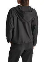 Drop Shoulder Half Zip Pullover with Hood and Kangaroo Pocket