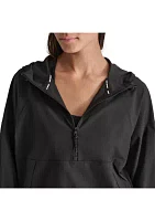 Drop Shoulder Half Zip Pullover with Hood and Kangaroo Pocket