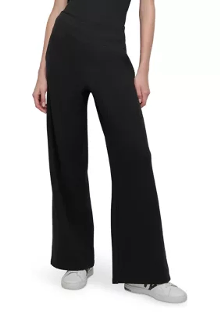 Embroidered Logo Wide Leg Pants with Pockets