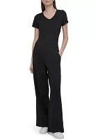 Embroidered Logo Wide Leg Pants with Pockets