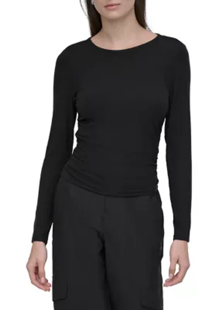 Women's Platinum Rib Long Sleeve Crew Top with Side Ruching