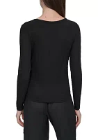 Women's Platinum Rib Long Sleeve Crew Top with Side Ruching