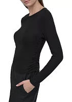 Women's Platinum Rib Long Sleeve Crew Top with Side Ruching