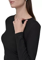 Women's Platinum Rib Long Sleeve Crew Top with Side Ruching