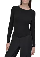 Women's Platinum Rib Long Sleeve Crew Top with Side Ruching