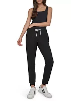 Women's Cuffed Pintuck Jogger Pants with Pockets