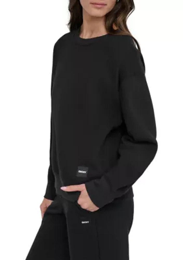 Tonal Logo Patch Crew Neck Drop Shoulder Pullover