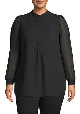 Plus Solid Poet Blouse