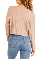 Long Sleeve Ribbed V-Neck Striped Sweater