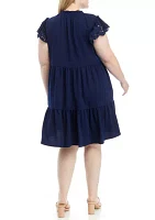 Plus Eyelet Embroidered Scalloped Dress