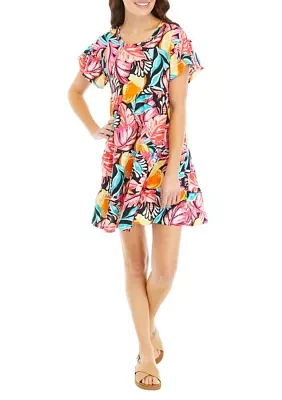 Women's Short Sleeve Printed Ric Rac Dress