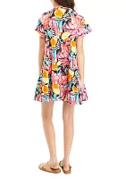 Women's Short Sleeve Printed Ric Rac Dress