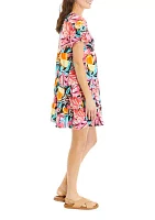 Women's Short Sleeve Printed Ric Rac Dress