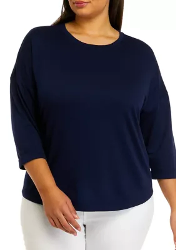 Plus 3/4 Sleeve Round Hem T-Shirt