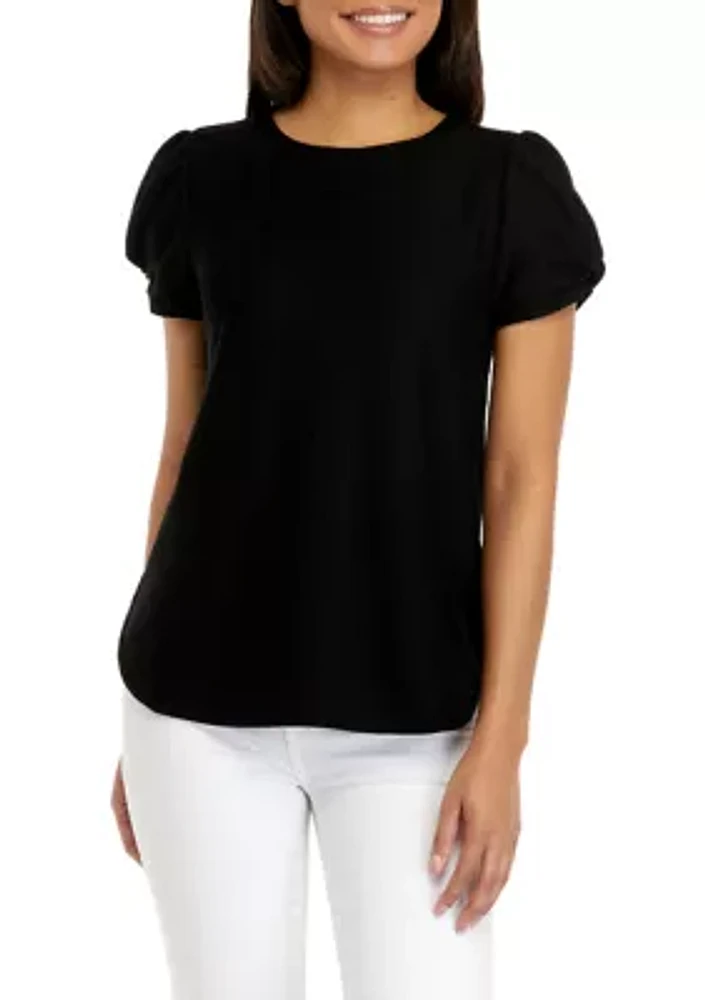 Women's Ribbed Puff Sleeve Terry Top