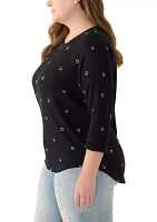 Plus 3/4 Sleeve Round Hem T-Shirt