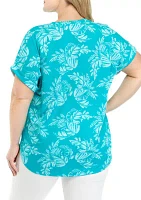 Plus Cuff Short Sleeve Smile Hem Shirt