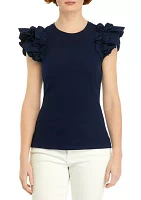 Women's Ribbed Flutter Sleeve Knit Top