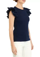 Women's Ribbed Flutter Sleeve Knit Top