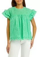 Women's Eyelet Scallop Trim Top