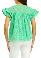 Women's Eyelet Scallop Trim Top