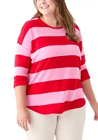 Plus 3/4 Sleeve Baby Terry Yarn Dyed Stripe Top