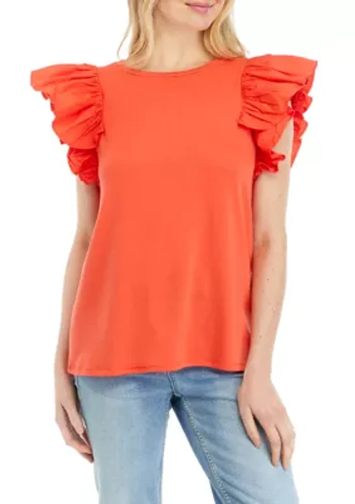 Women's Poplin Solid Baby Terry Blouse