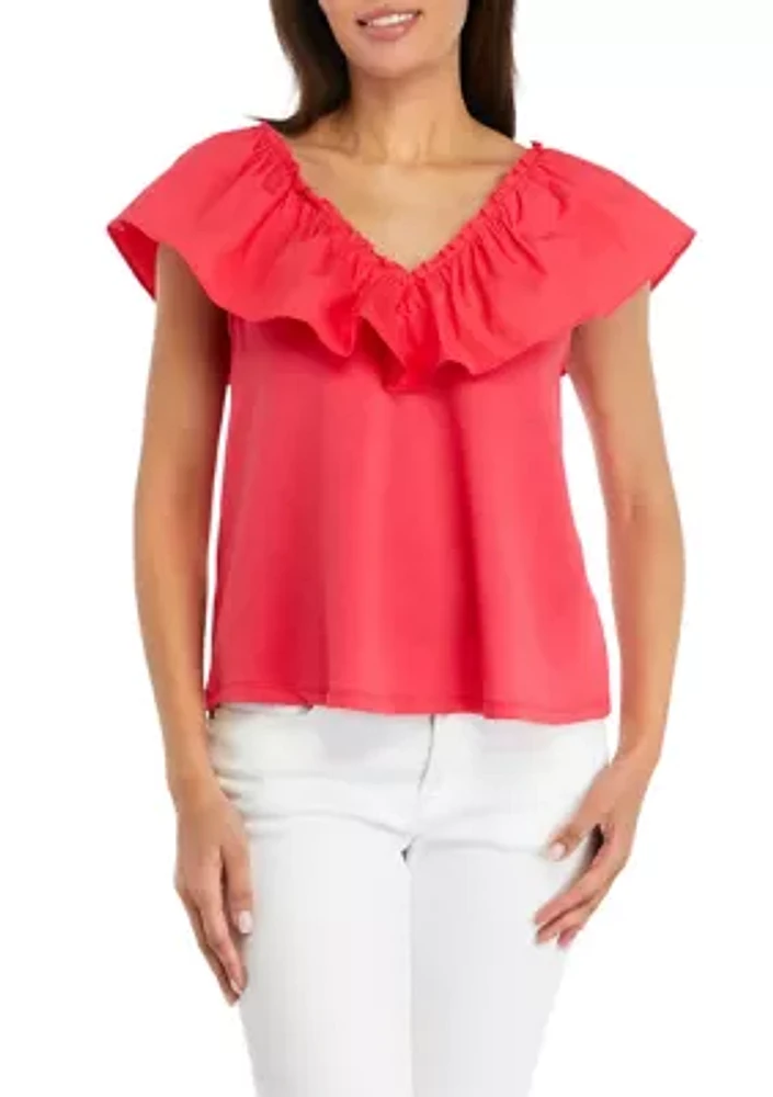 Women's Ruffled V-Neck Top