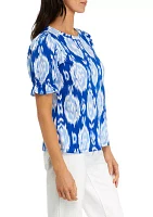 Women's Smocked Puff Sleeve Printed T-Shirt