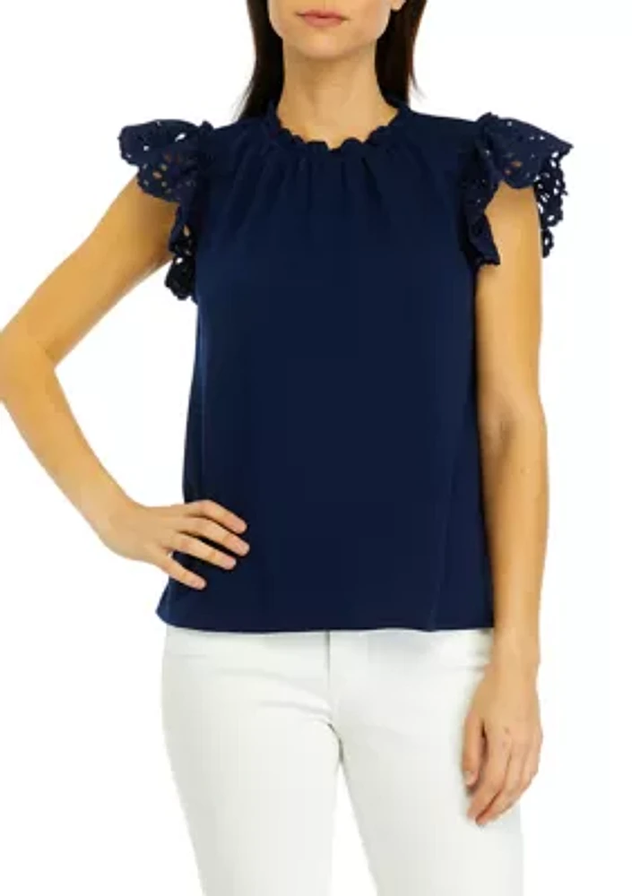 Women's Embroidered Ruffle Baby Terry Top