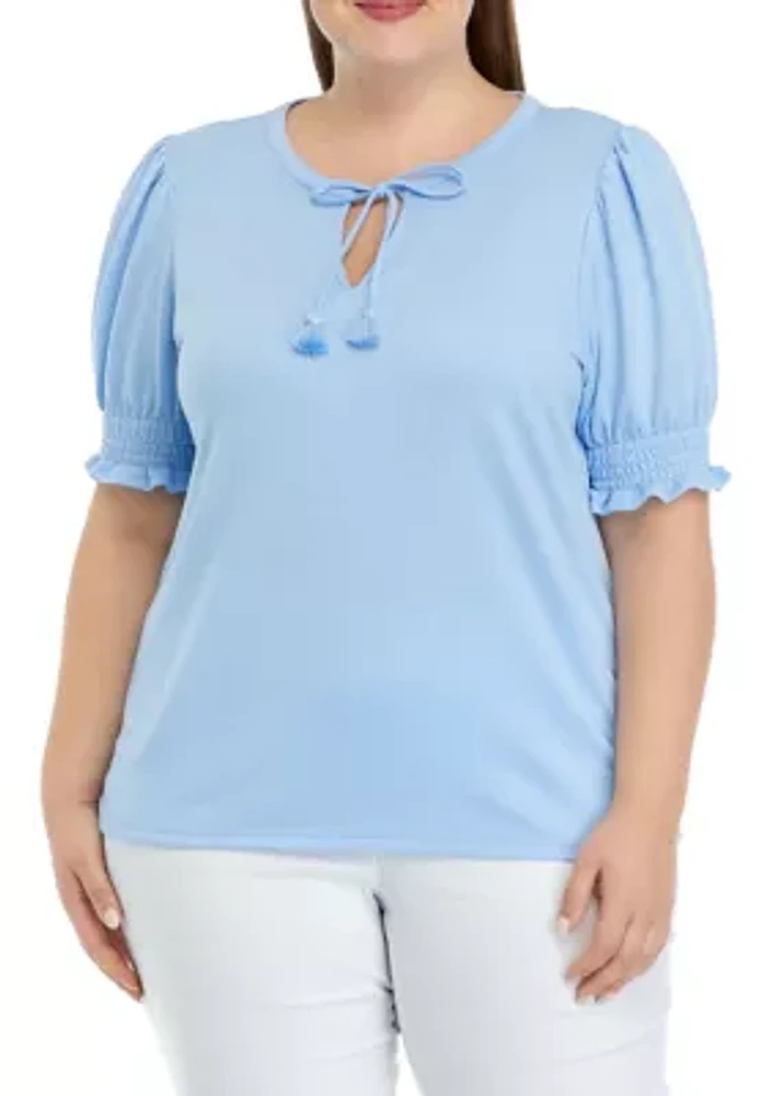 Plus Tassel Tie Peasant Top