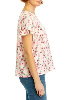 Women's Flutter Sleeve Printed Knit Top