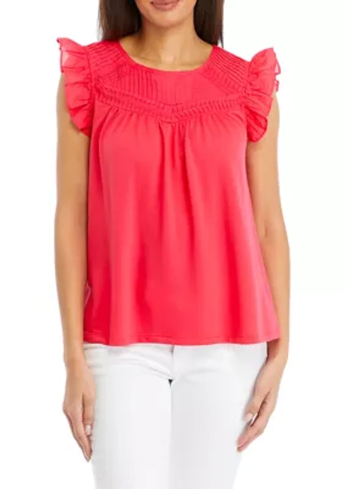 Women's Flutter Sleeve Pintuck Knit Top