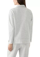 Women's Long Sleeve Half Zip Mock Neck Top with Contrast Trim