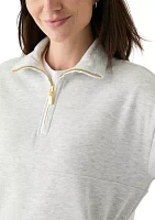 Women's Long Sleeve Half Zip Mock Neck Top with Contrast Trim